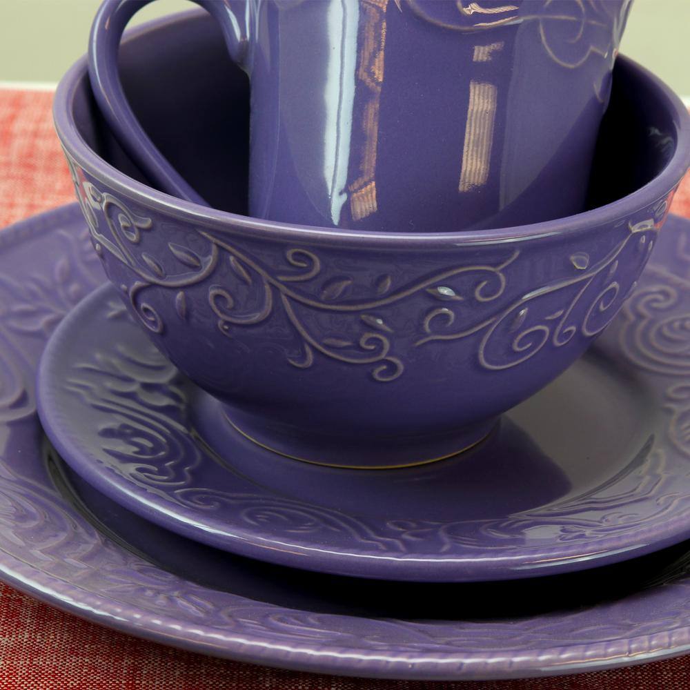 Elama 16-Piece Traditional Lilac Stoneware Dinnerware Set (Service for 4)