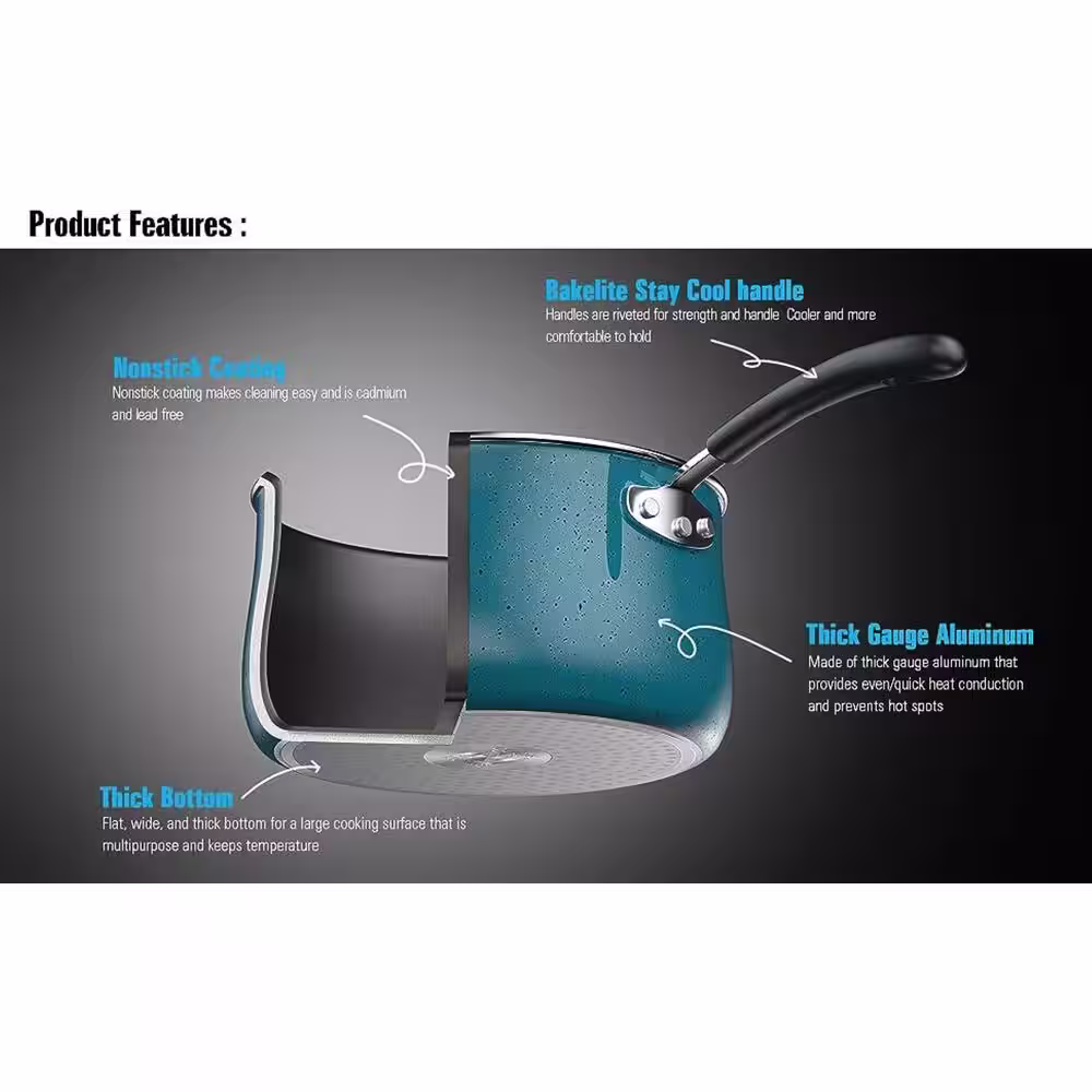 Cook N Home 10. 5-qt. Aluminum Nonstick Stockpot, Turquoise