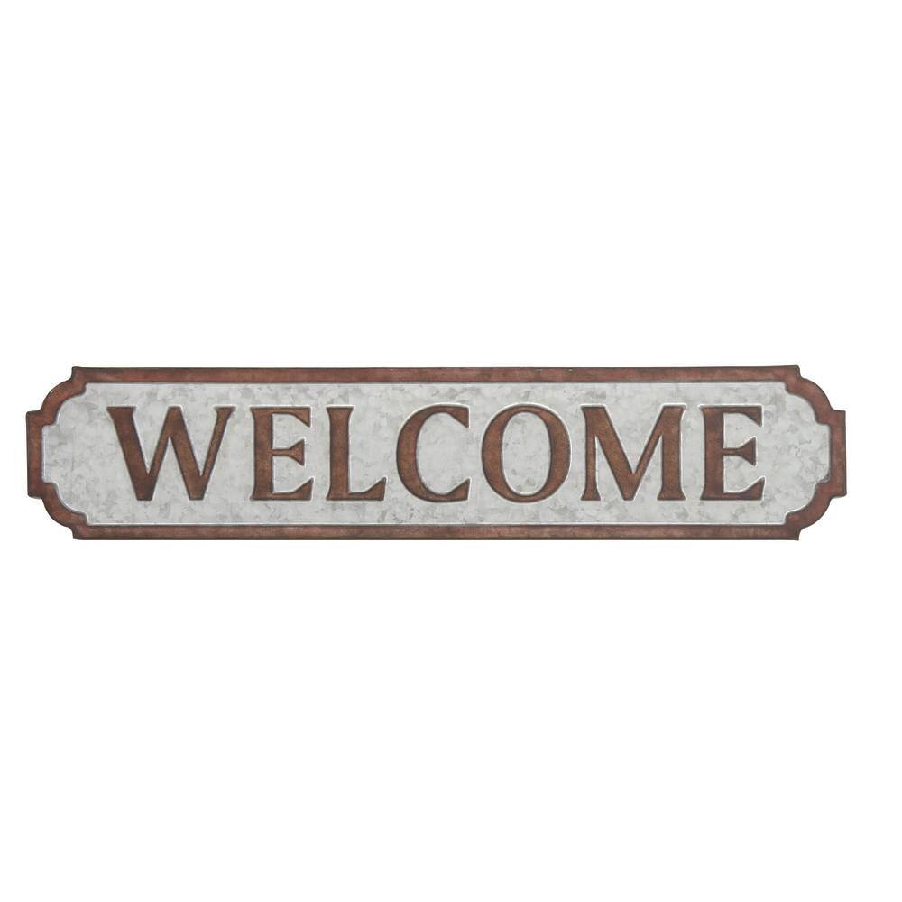 Litton Lane 7 in. x 37 in. Brown Metal Farmhouse Sign Wall Decor