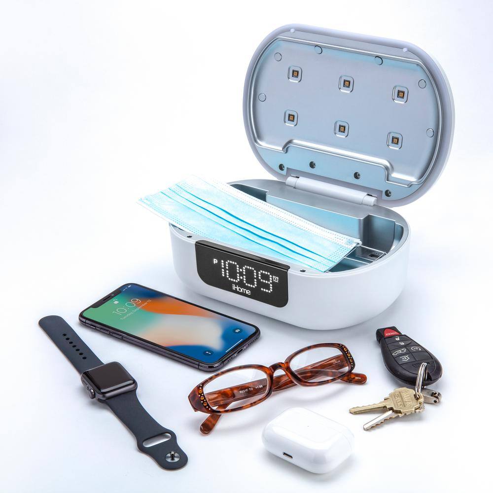 None UV-C White Sanitizer Dual Alarm Clock with Bluetooth Speaker and USB Charging