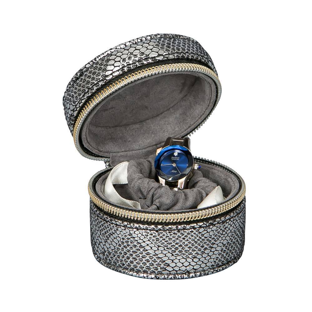 None Gia Travel Jewelry Case in Metallic Snakeskin Vegan Leather