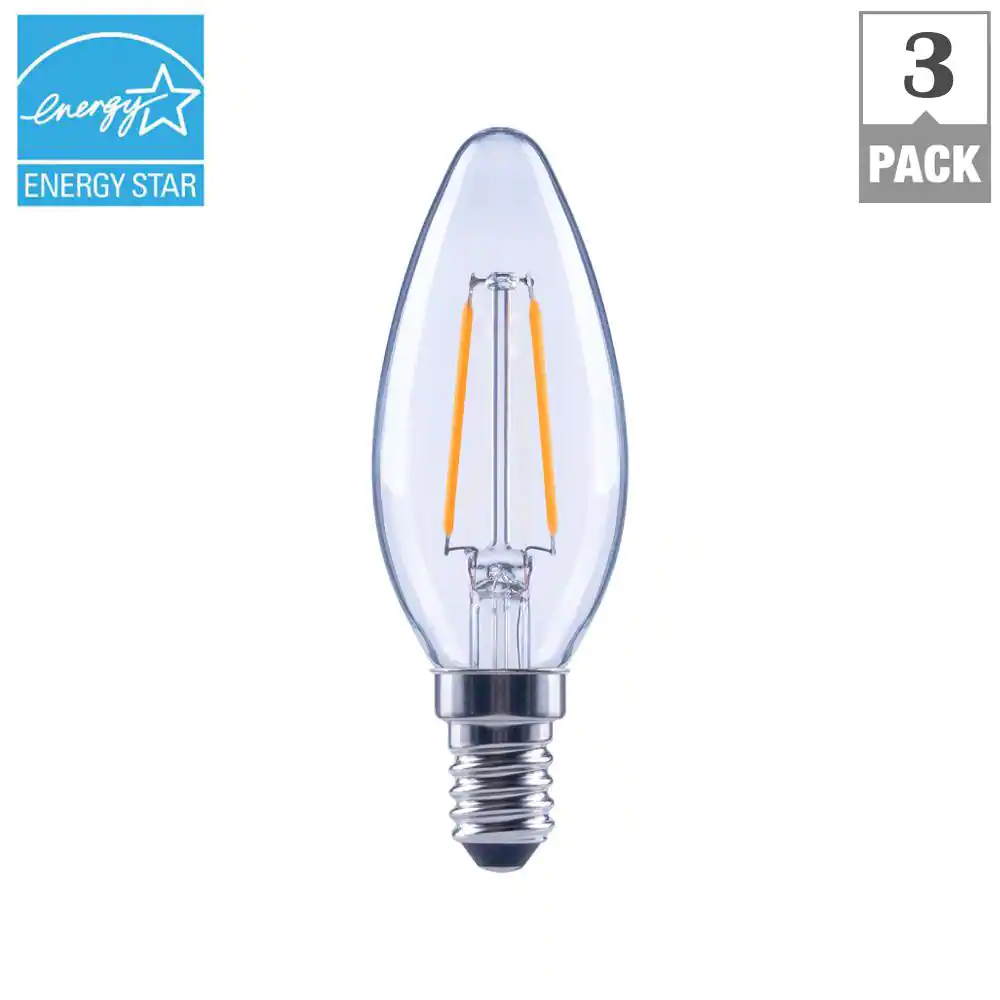 EcoSmart 25-Watt Equivalent B11 Dimmable E12 Candelabra ENERGY STAR Clear Glass LED Vintage Edison Light Bulb Daylight (3-Pack)