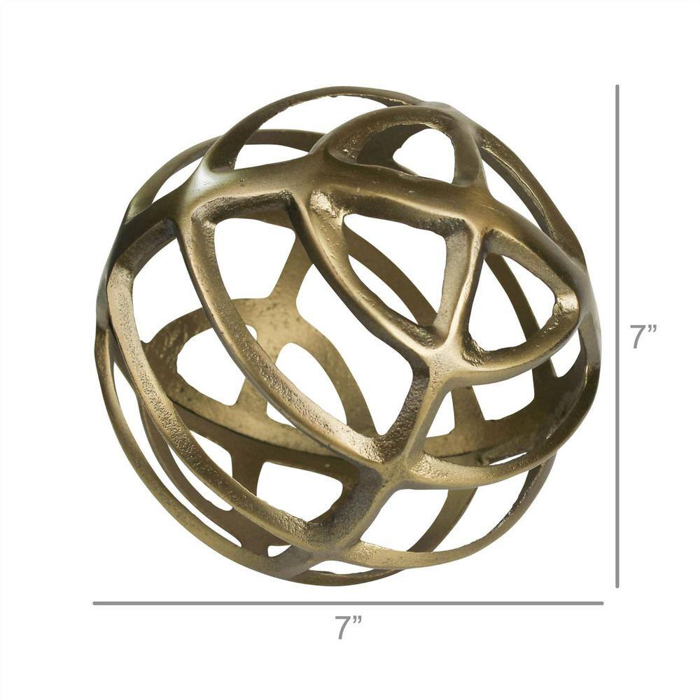 HomeRoots 7 in. Brass Gold Metal Geometric Sphere
