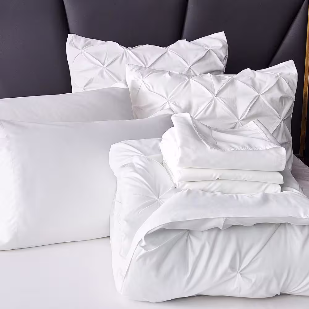 JML 8-Piece White Microfiber Pintuck King Comforter Set