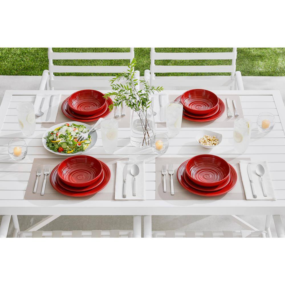 StyleWell Taryn Melamine Dinnerware Set in Ribbed Chili Red (Service for 4)