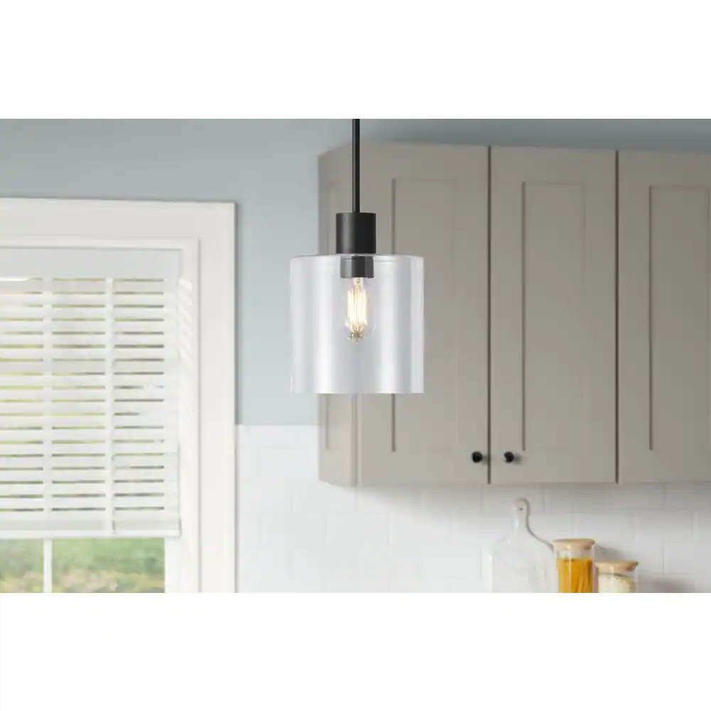 Hampton Bay Sutton Place 1-Light Matte Black Pendant