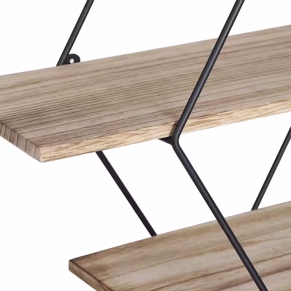 None 3-Story Floating Diamond Wall Shelf Retro Wood and Metal Furniture Rustic Style Kitchen Living Room Bedroom Decoration