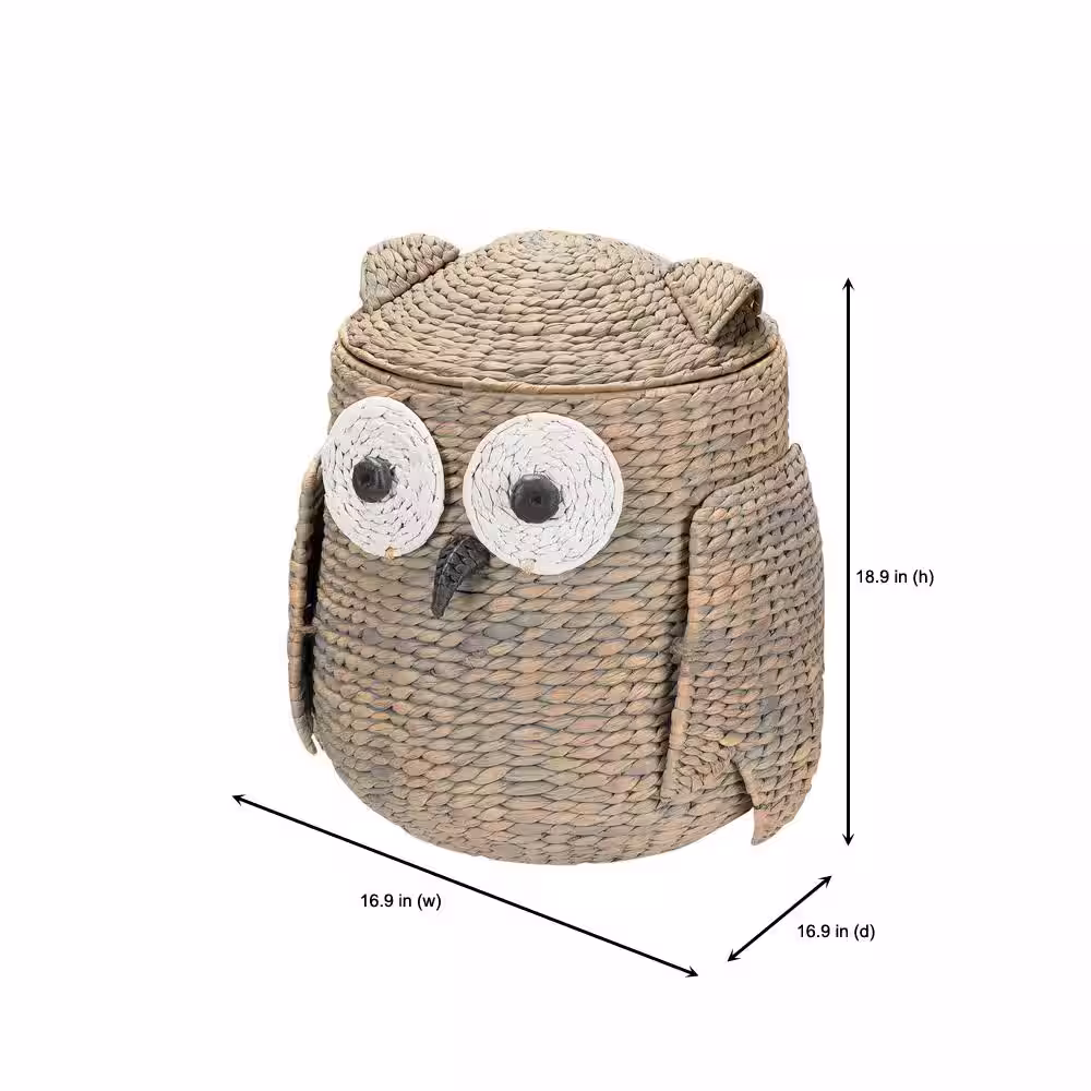 None Owl Wicker Water Hyacinth Woven Decorative Basket with Lid