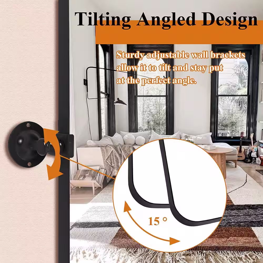 None 24 in. W x 36 in. H Modern Rectangle Metal Framed Pivoted Wall Vanity Mirror