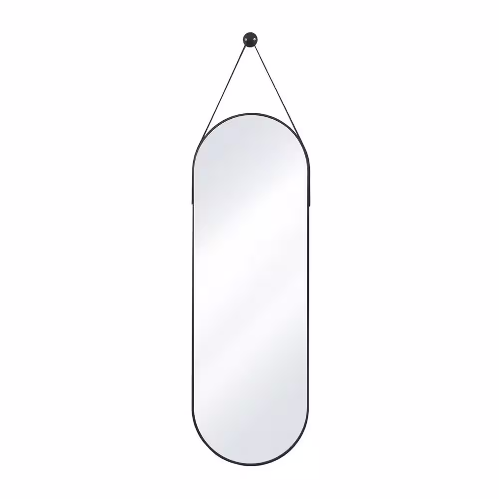 XRAMFY 16 in. W x 48 in. H Oval Black Modern Aluminum Alloy Framed Rounded Full Length Mirror Wall Mirror