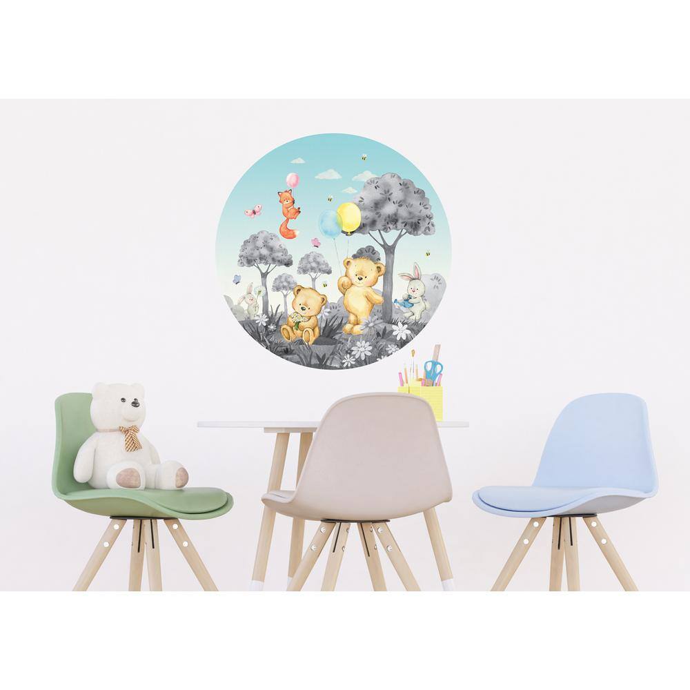Dundee Deco Falkirk Airdrie Abstract Nursery Teddy Bears Peel and Stick Circular Wall Mural
