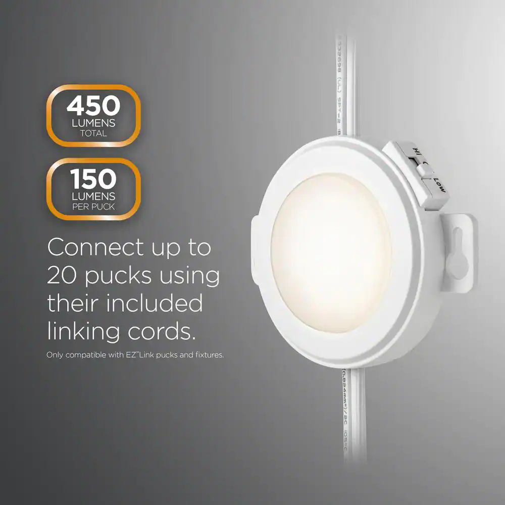 ULTRA PROGRADE EZ Link Linkable Plug-in LED White Puck Light with High/Low Switch (3-Pack)