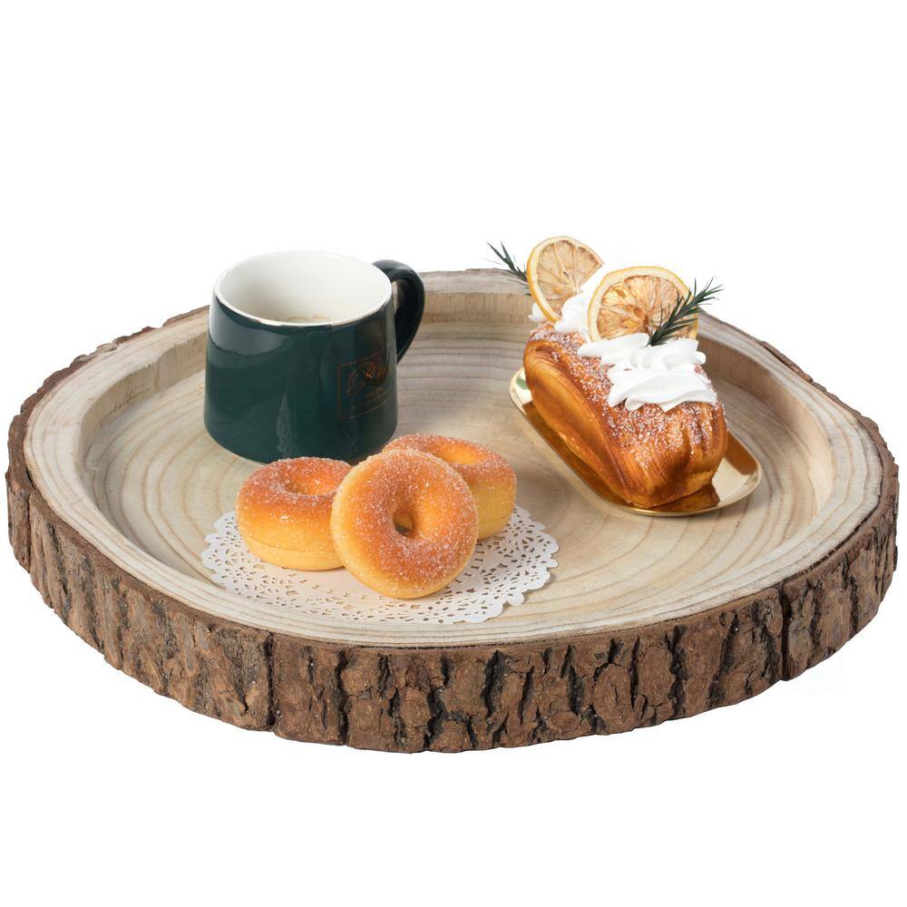 Vintiquewise 16 Dia in. Beige/ Cream Wood Tree Bark Indented Display Tray Serving Plate Platter Charger