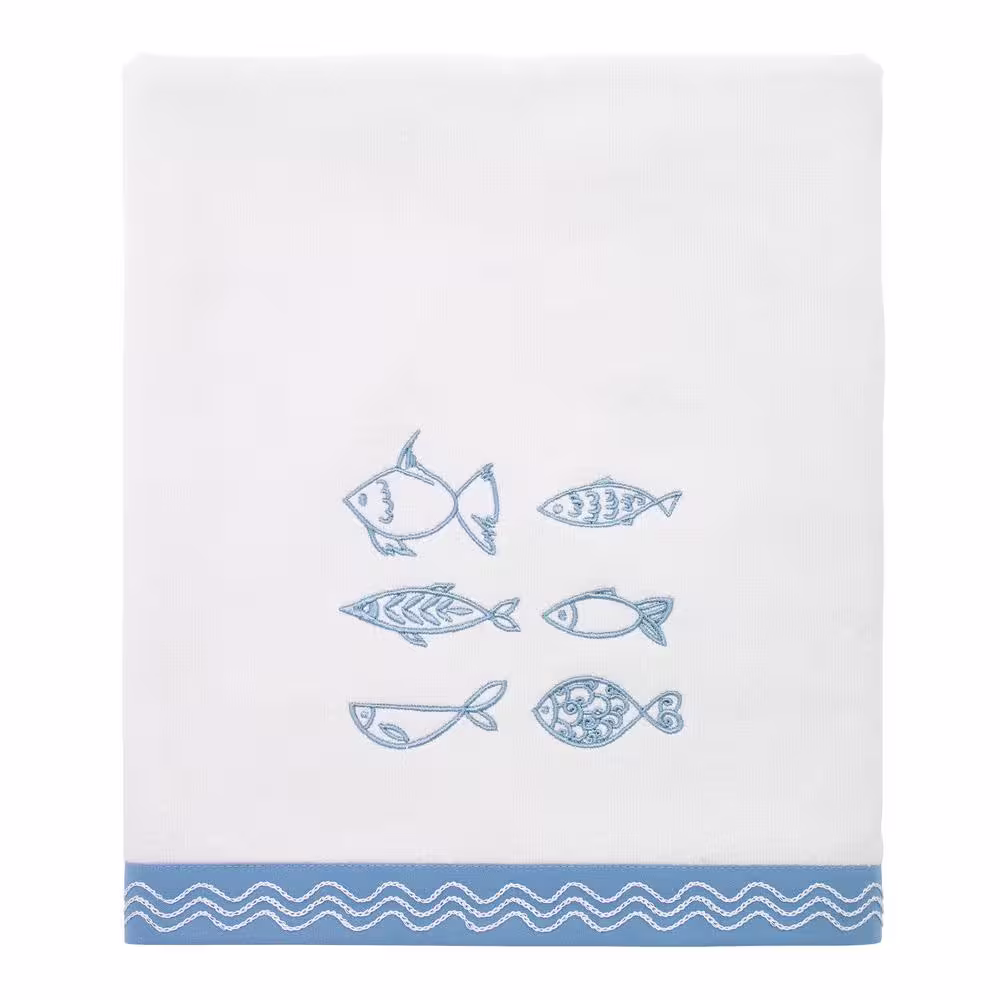Avanti Linens Blue Fin Bay 3 Pc 100% Cotton Bath Towel Set In White