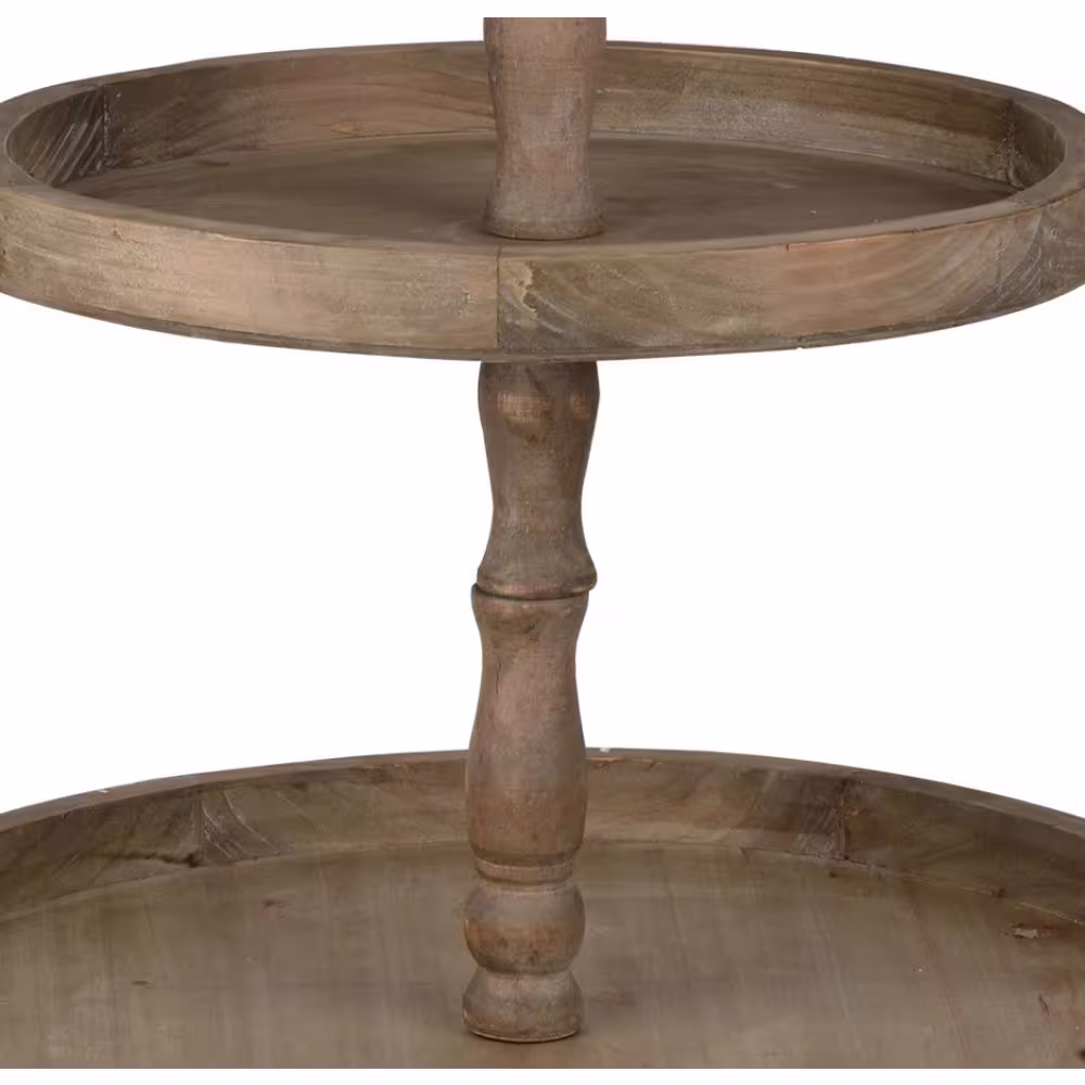 A & B Home Woodruff 3-Tier Round Serving Weathered Natural Tray