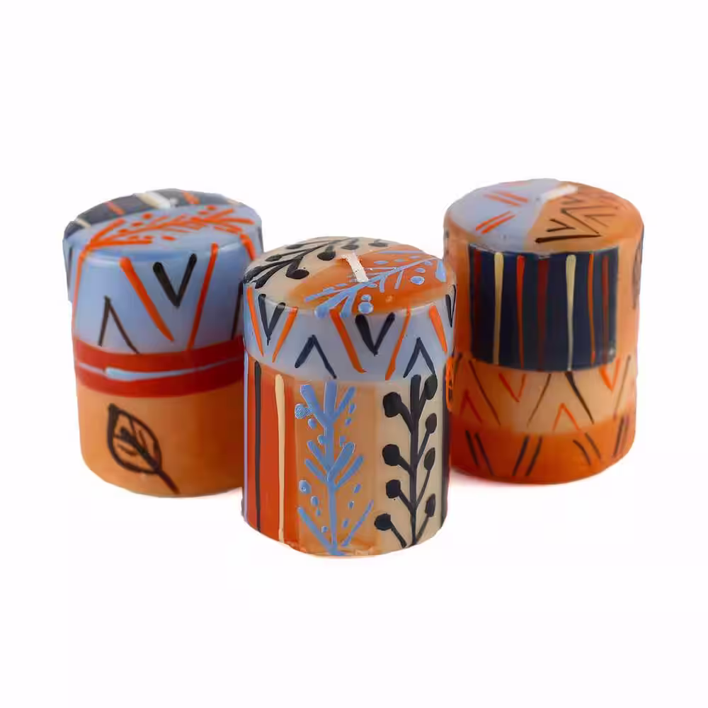 None Uzushi Design Unscented Hand-Painted Multi-Colored Votive Candles Boxed (Set of 3)