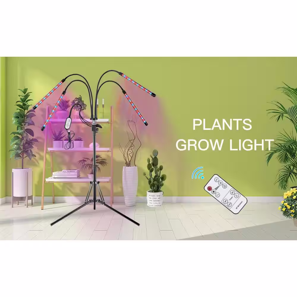 Homevenus 4-Heads Full Spectrum LED Grow Lights With Tripod For Indoor Plants in Red and Blue Color Changing Light