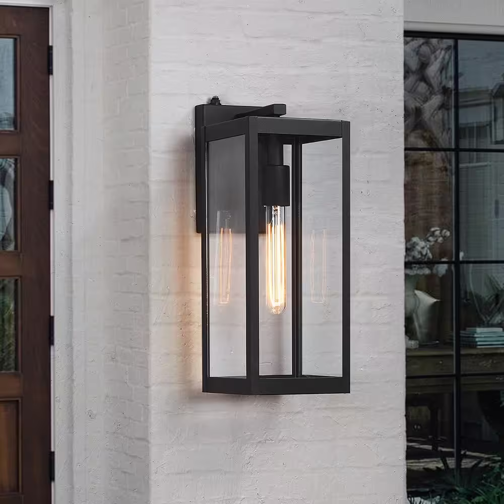 TRUE FINE Trevot 1-Light 16.5 in. Black Outdoor Wall Lantern Light Dusk to Dawn