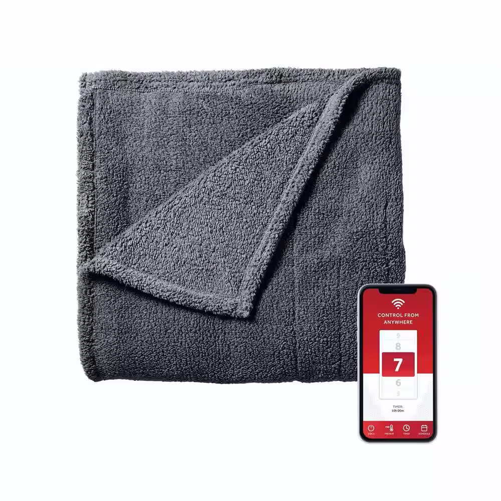 Sunbeam Slate Full Size Electric Lofttec Heated Electric Blanket with Wi-Fi Connection