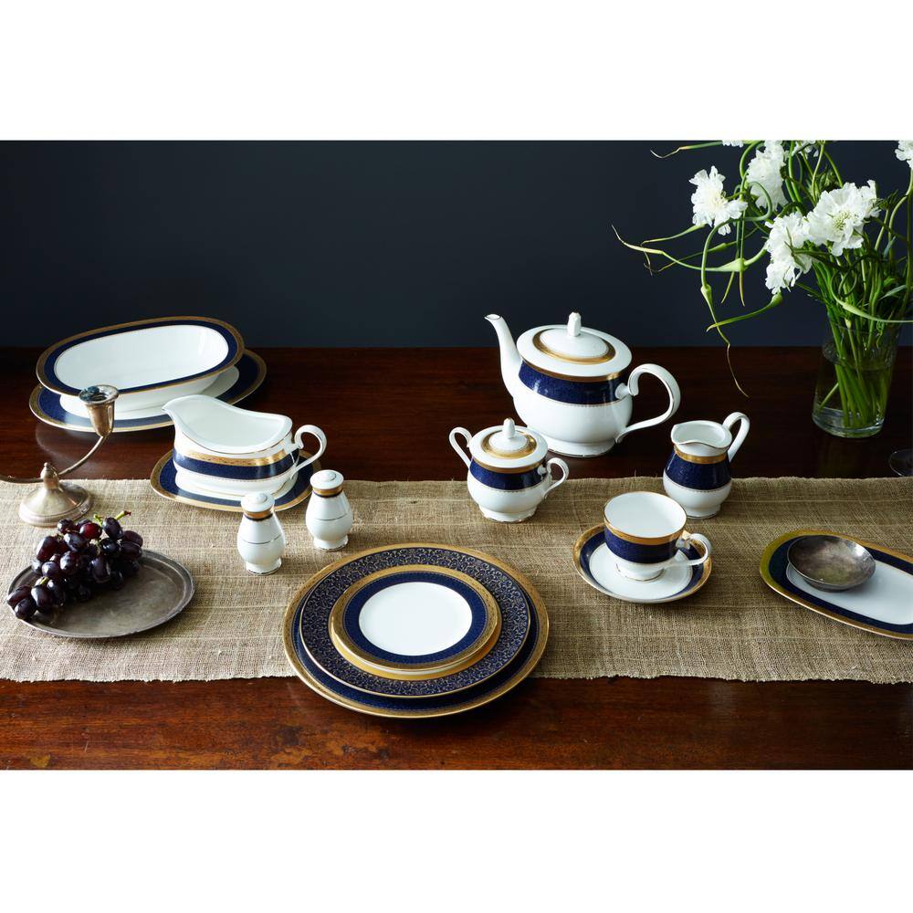 Noritake Odessa Cobalt Gold 9 in. White Bone China Accent Plates Set Of 4