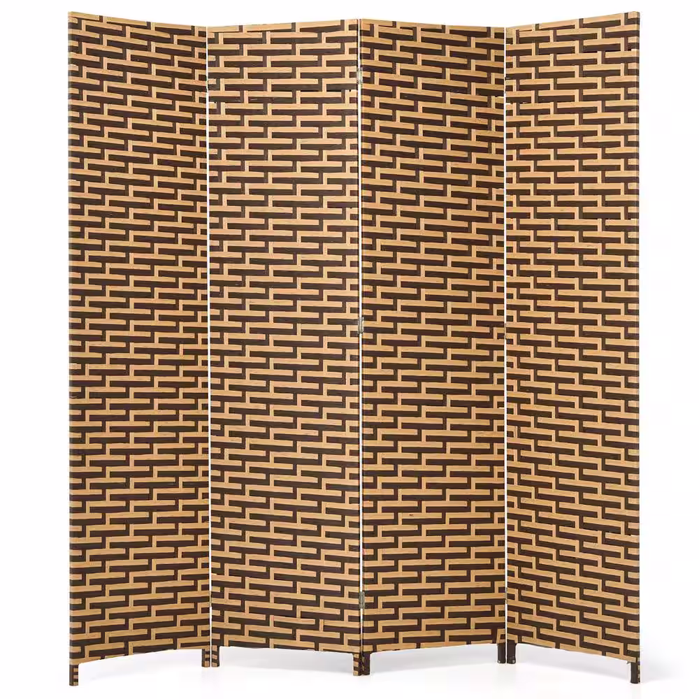 Costway 6 ft. Tall 4-Panel Yellow Folding Room Divider Weave Fiber Privacy Partition Screen