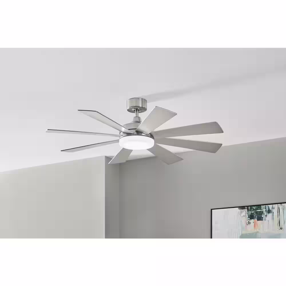 Hampton Bay Bayla 52 in. Integrated CCT LED Indoor Brushed Nickel Ceiling Fan with Light and Remote Control Included