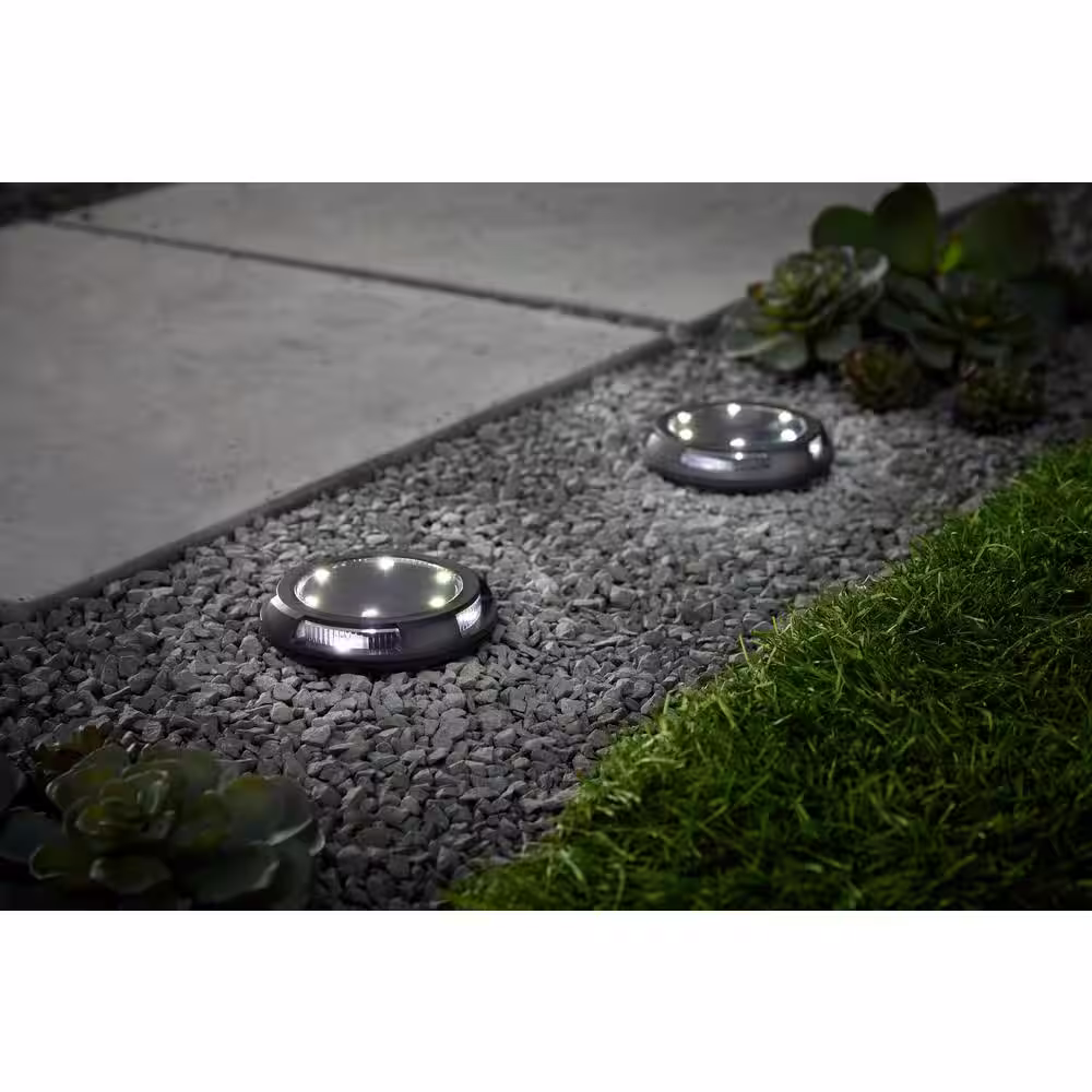 Hampton Bay Black LED Color Changing Outdoor Solar Disc Path Light (4-Pack)