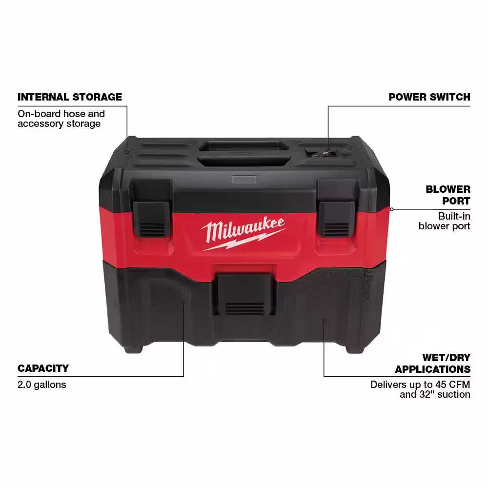 Milwaukee M18 18-Volt 2 Gal. Lithium-Ion Cordless Wet/Dry Vacuum and M18 Compact Inverter with 6.0 Ah Battery
