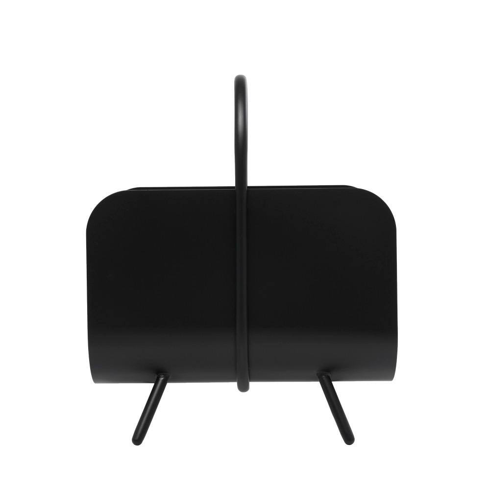Novogratz Black Curved Standing Magazine Holder with Arched Handle and Flared Legs