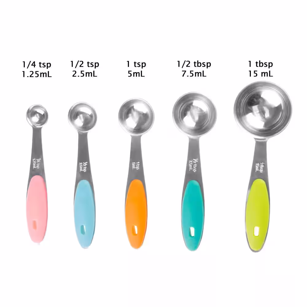 Classic Cuisine 5-Piece Stainless Steel with Silicone Measuring Spoon Set
