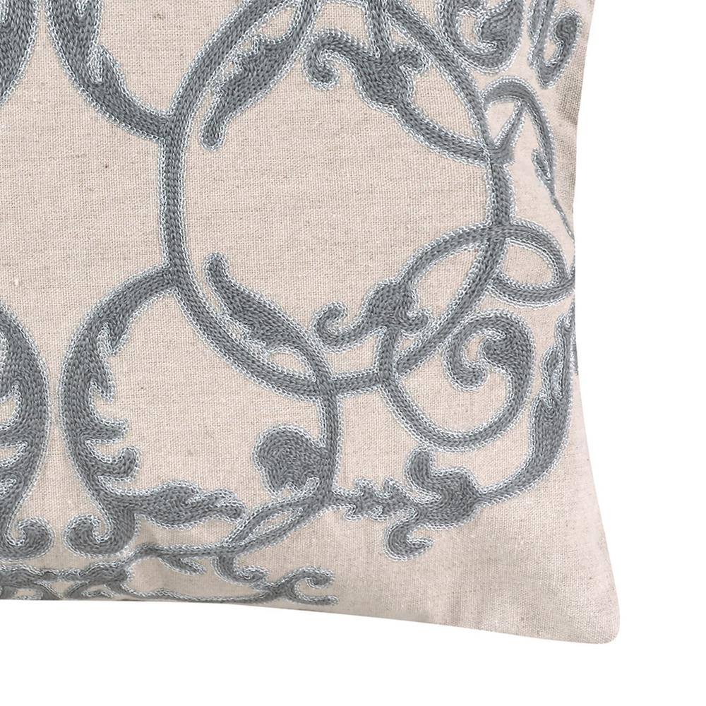 None Rome Taupe, Grey, Silver Embroidered Scroll 18 in. x 14 in. Throw Pillow