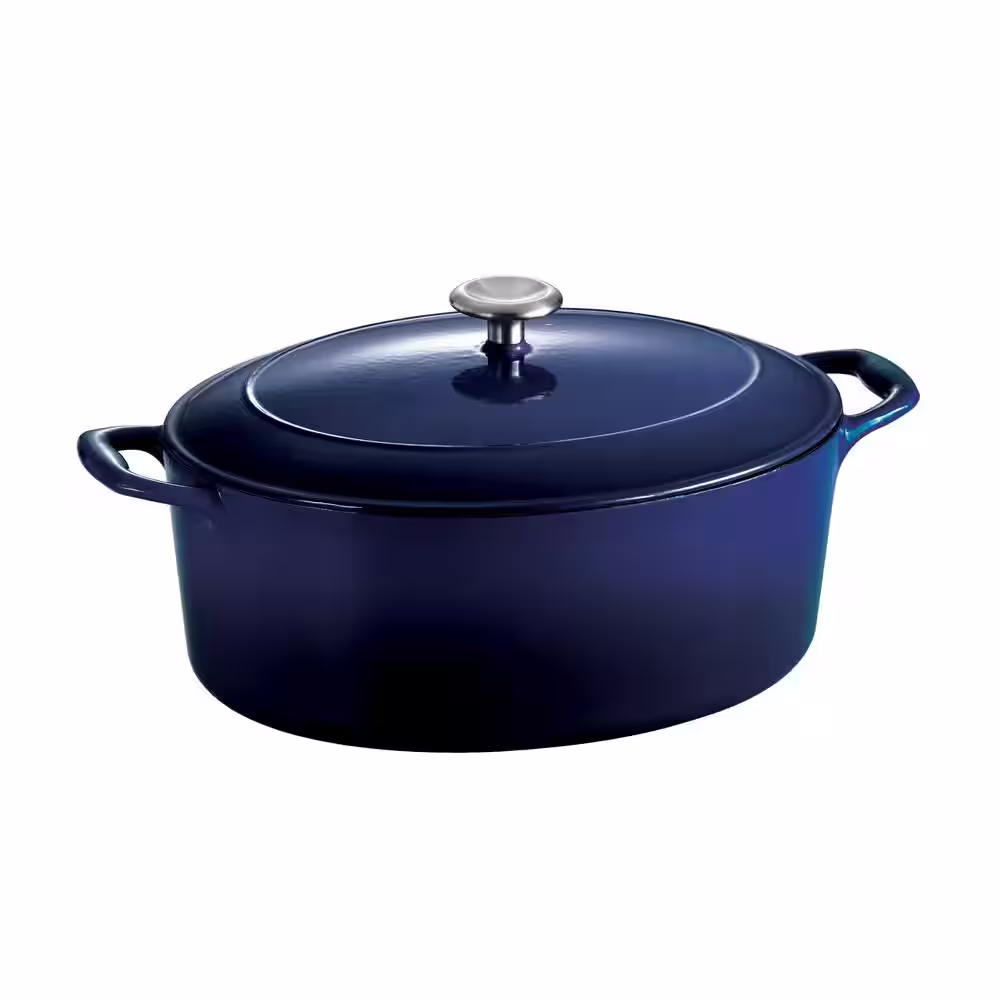 Tramontina Gourmet 7 qt. Oval Enameled Cast Iron Dutch Oven in Gradated Cobalt with Lid