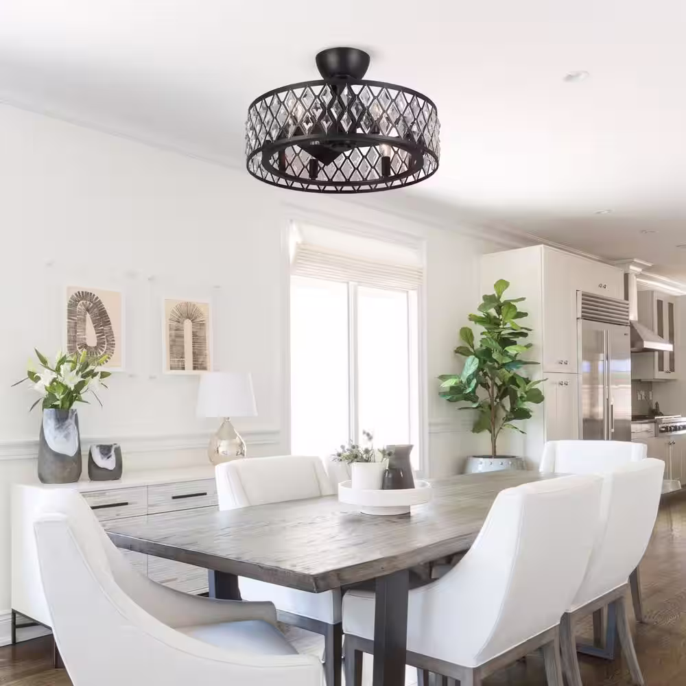 Parrot Uncle Delvalle 20 in. Indoor Crystal Black Caged Ceiling Fan with Remote Control and Light Kit