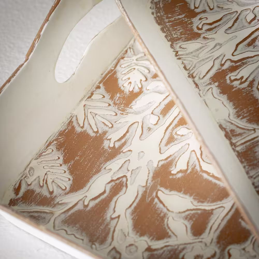 SULLIVANS 13.75 in. and 16.25 in. Fall Embossed Tray Set of 2 Orange