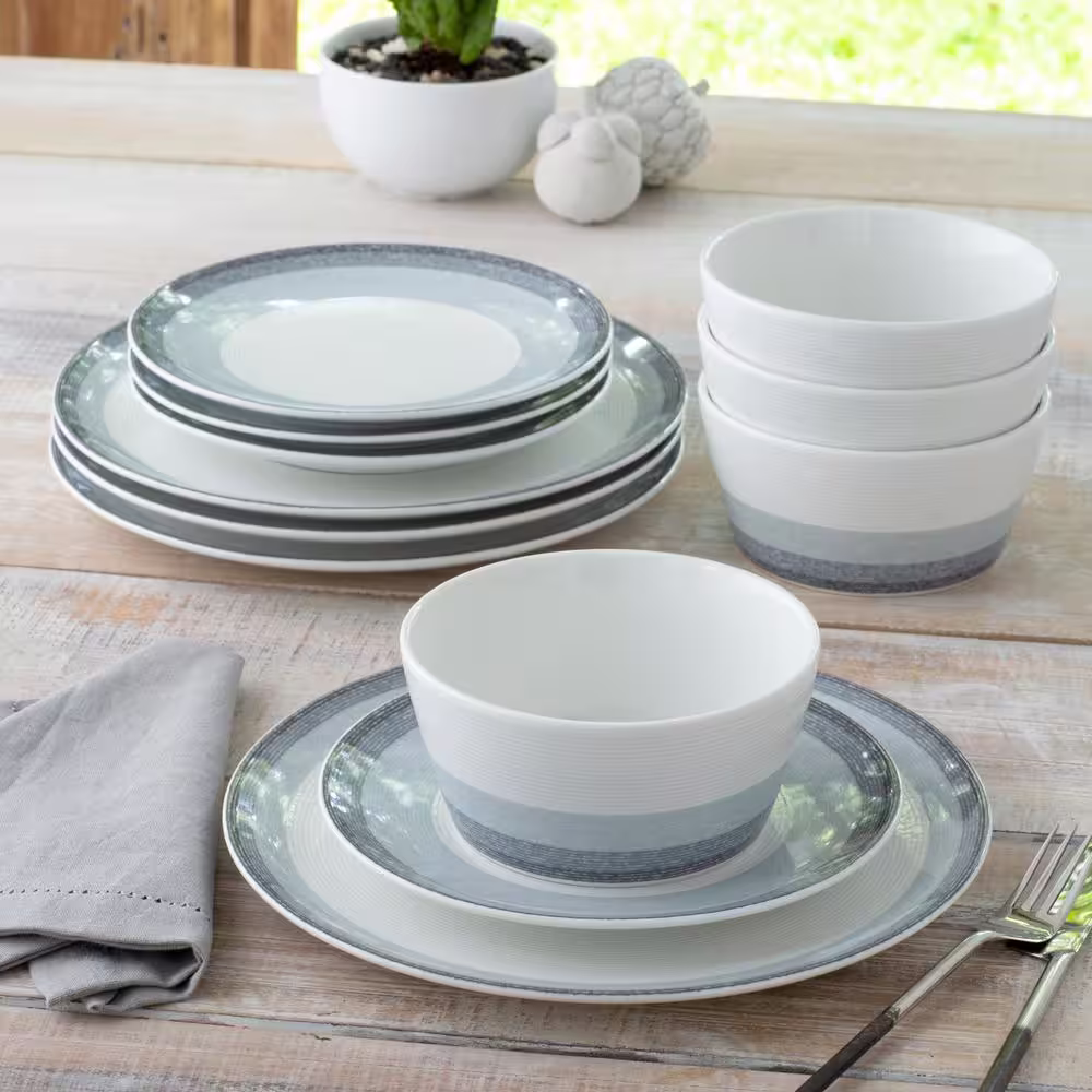 Noritake Colorscapes Layers Ash Porcelain 12-Piece Square Dinnerware Set (Service for 4)