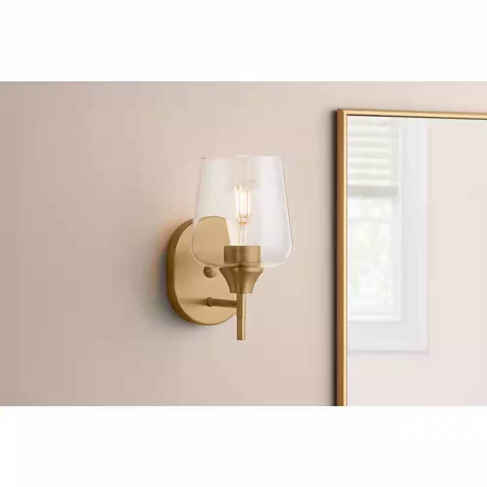 Hampton Bay Pavlen 5.5 in. 1-Light Antique Brass Sconce with Clear Glass Shade