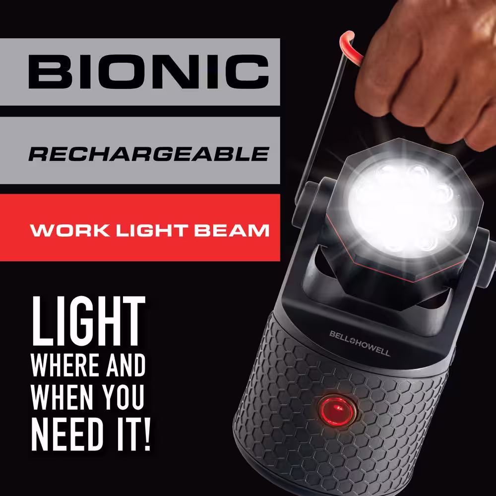 Bell + Howell Bionic Work Light Beam 1000 Lumens 9 Super Bright LED Rechargeable Handheld Work Light