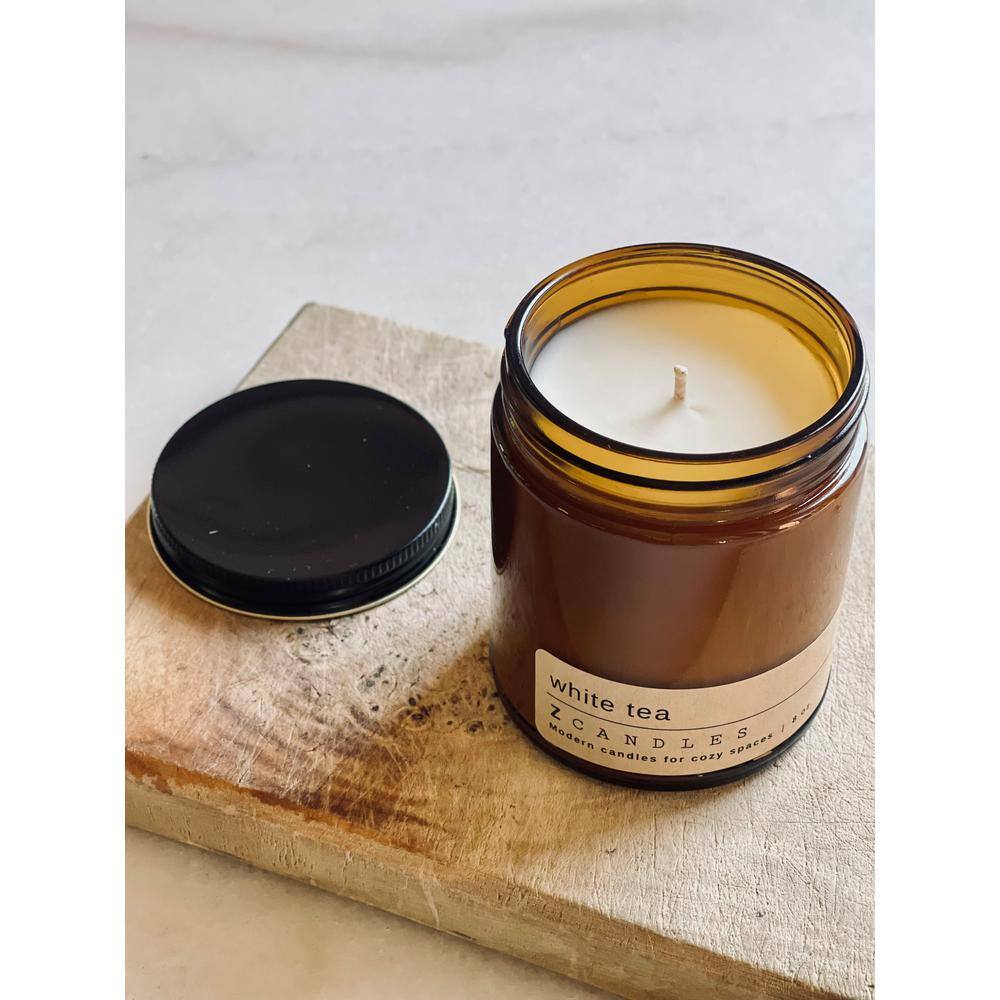 Z CANDLES White Tea, Amber Jar Candle 8 oz.