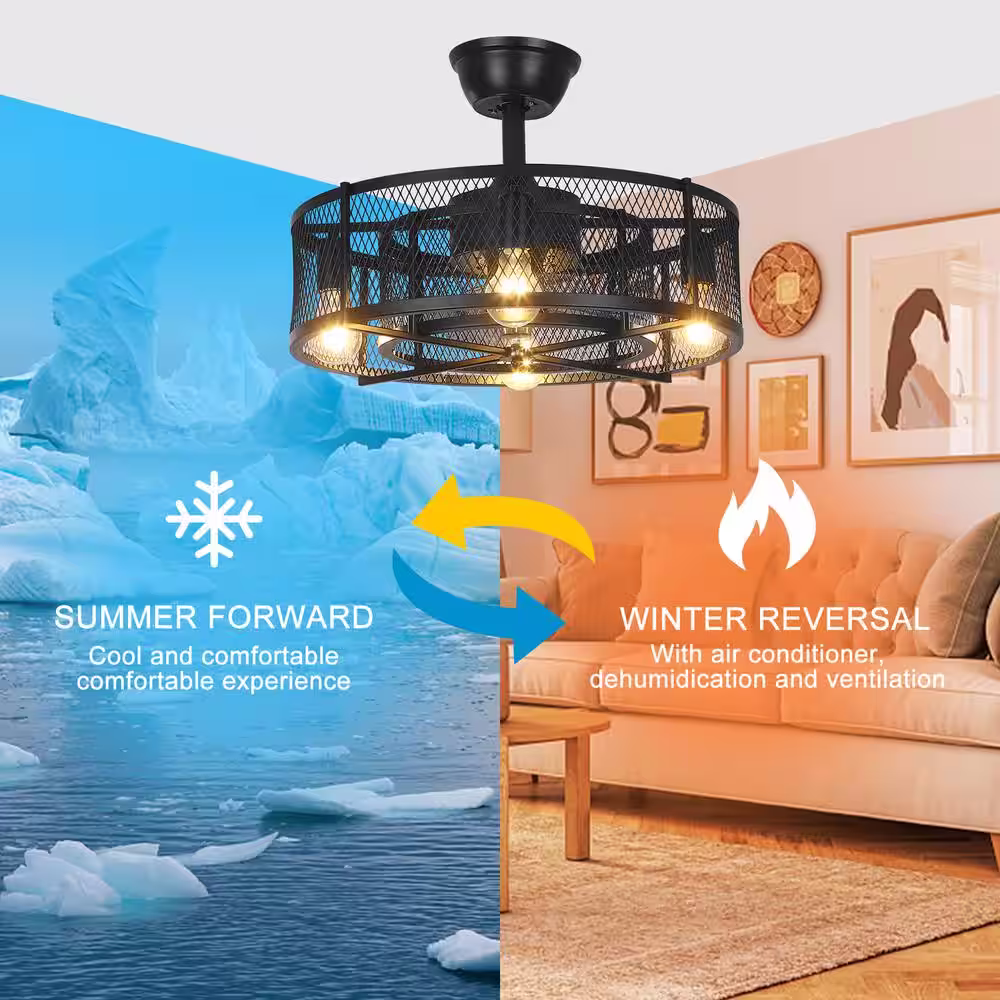 None 20.1 in. Indoor Black Ceiling Fan with Light Kit and Smart Remote Control