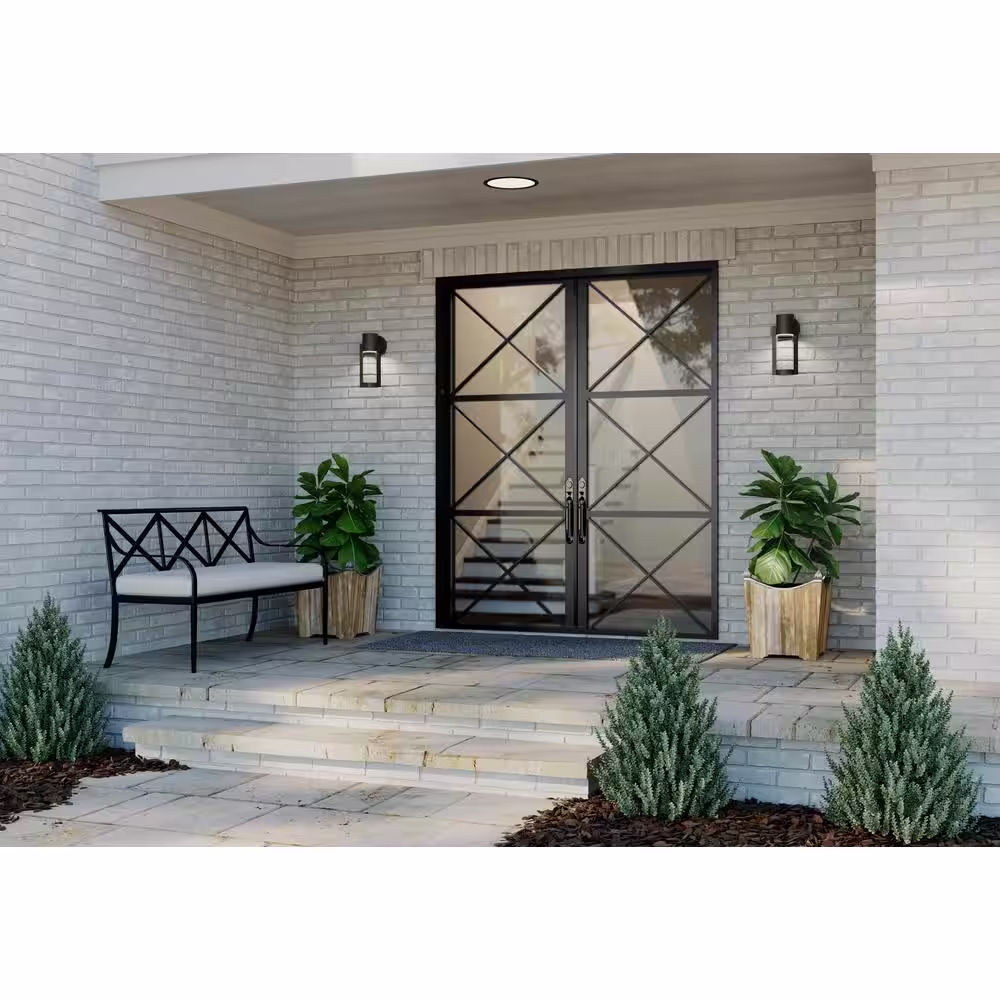 Progress Lighting Z-1030 LED Collection 1-Light Textured Black Clear Glass Modern Outdoor Small Wall Lantern Light