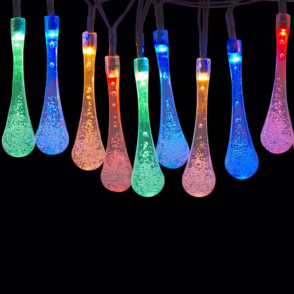 Alpine Corporation 228 in. 19 ft. Long Dual Function Teardrop String Solar Powered Multi-Color LED Path Lights (Set of 2)