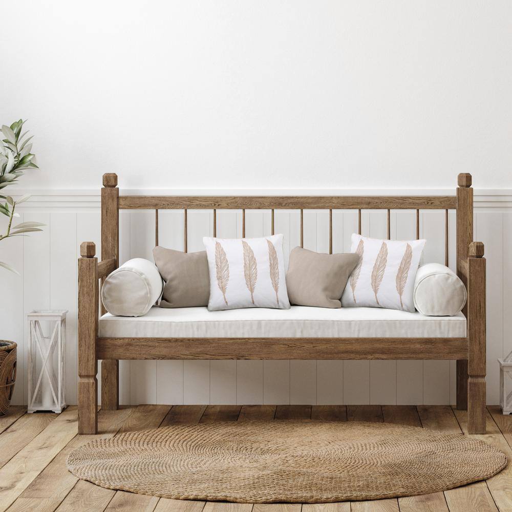 None Pisa White, Gold Embroidered Feathers 18 in. x 18 in. Throw Pillow