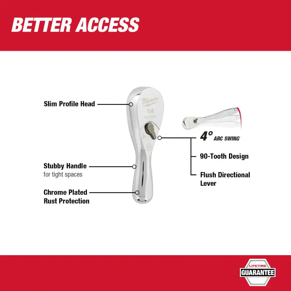 Milwaukee 1/4 in. Drive 90-Tooth 3 in. Stubby Ratchet