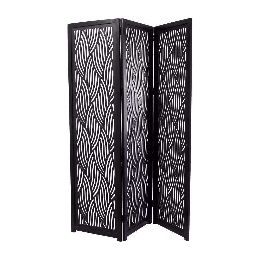 Litton Lane 7 ft. Black 3-Panel Room Divider Screen