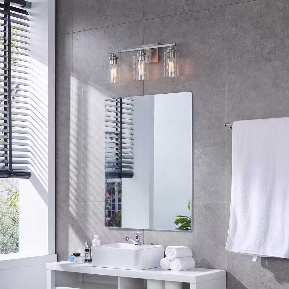 KAWOTI 22 in. 3-Light Brushed Nickel Vanity Light with Clear Glass Shade