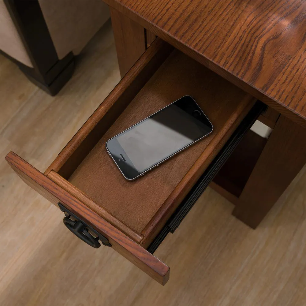Leick Home Mission Impeccable 17 in. W x 25 in. D Medium Oak Rectangle Wood End/Side Table with One Drawer and Shelf