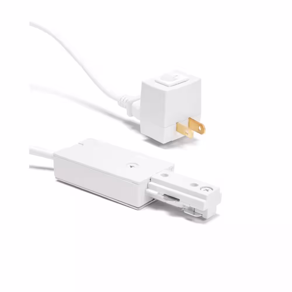 Hampton Bay 1200-Watt White Live End Linear Track Power Feed with 15 ft. Cord, Plug and Switch