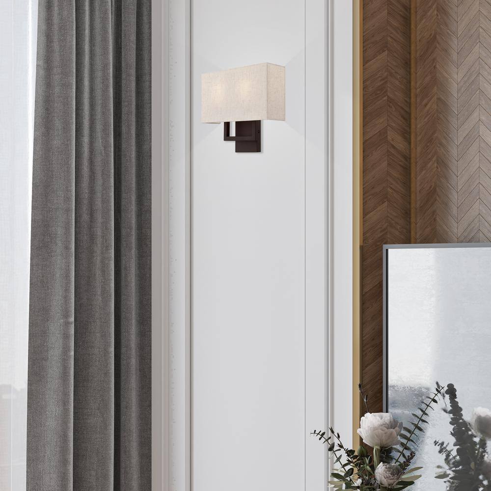 AVIANCE LIGHTING Pritchard 4.375 in. Bronze ADA Sconce with Hand Crafted Oatmeal Fabric Shade