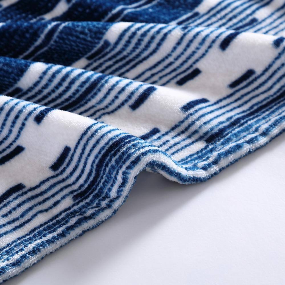 Wrangler Logan Stripe Blue Plush Fleece Throw Blanket 50 in. x 60 in.