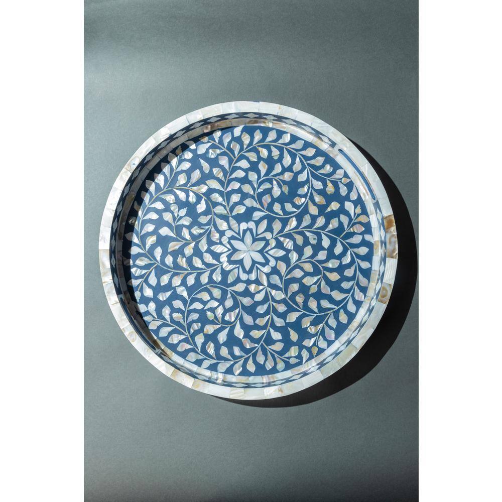 GAURI KOHLI Jodhpur Mother of Pearl Decorative Tray - Blue 18 in.